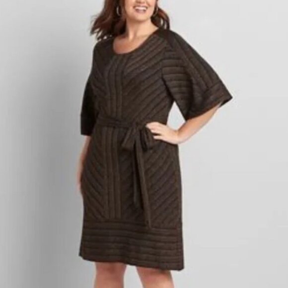 Lane Bryant Dresses & Skirts - LANE BRYANT UEC Womens Size 14/16 Metallic Belted Fit & Flare Dress Black Copper